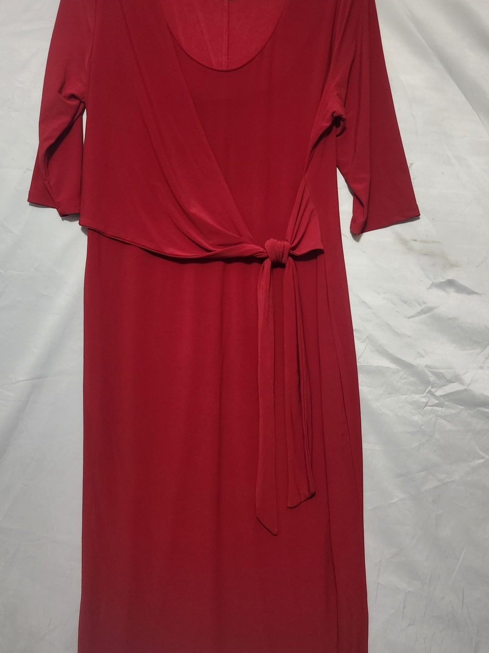 Emma & Michele Red 3/4 Sleeve Side-Tie Midi Dress (Size Large)